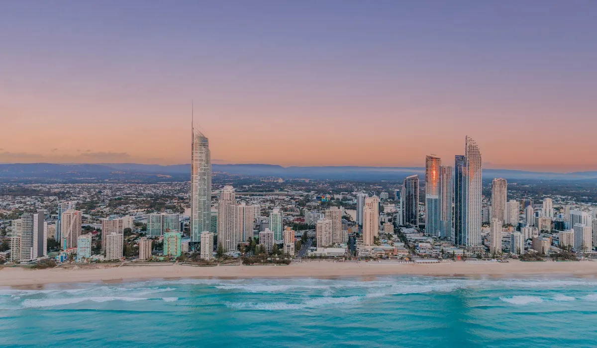 Gold Coast skyline and coastline from above