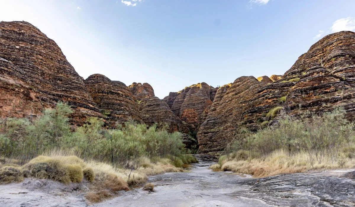 The orange-and-black banded domes of the Bungle Bungle Range