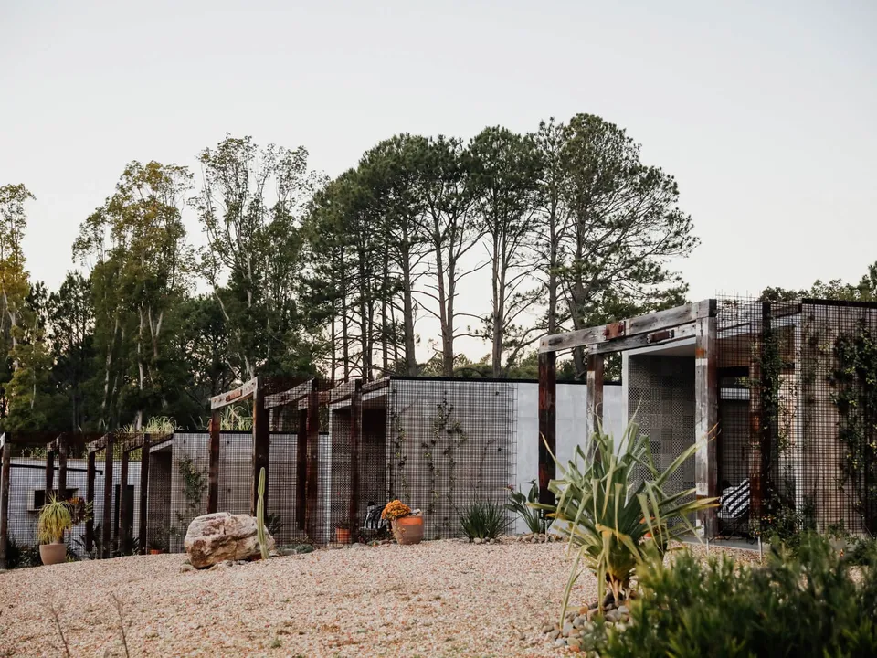 The five pavilions set among the hinterland landscape