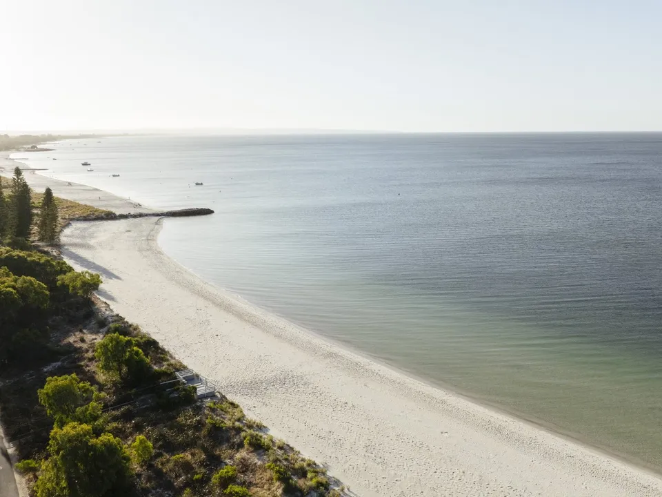 Aerial view of Geographe Bay coastline at Aqua Resort
