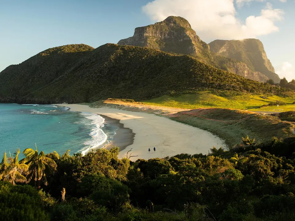 Lord Howe Island beach with Mounts Gower and Lidgbird