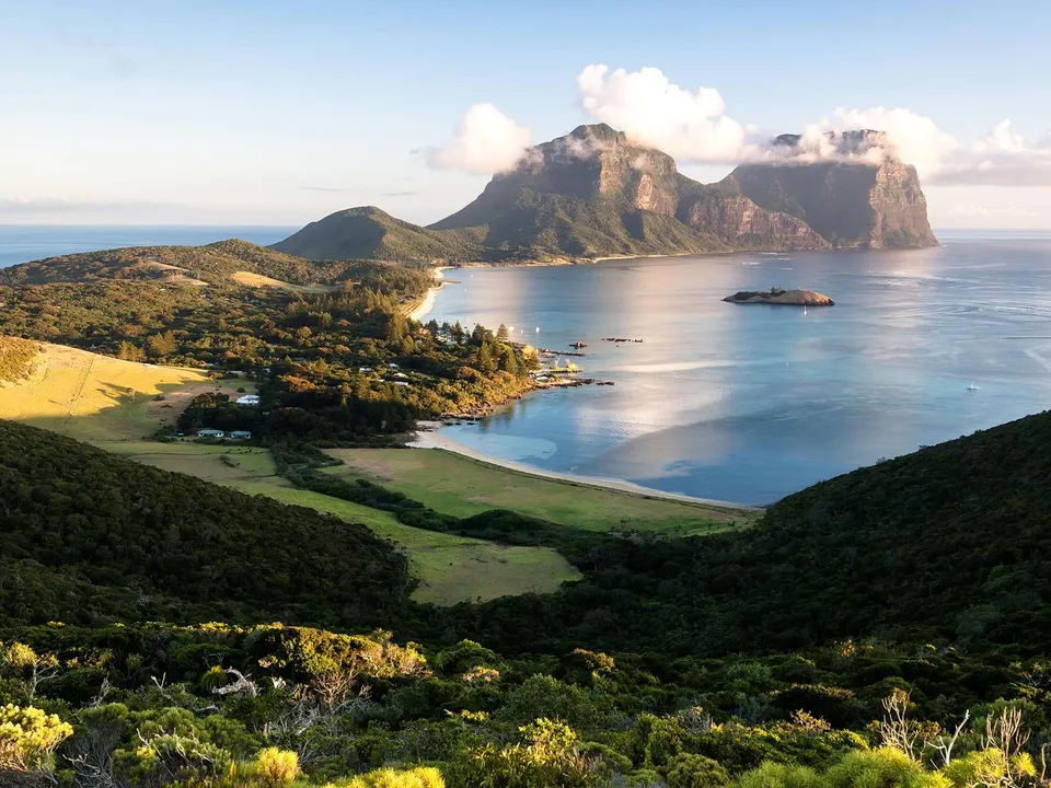 Lord Howe Island lagoon and twin peaks from the northern hills