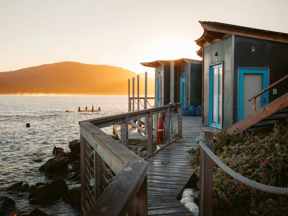 Picnic Island at sunrise with views to the Hazards