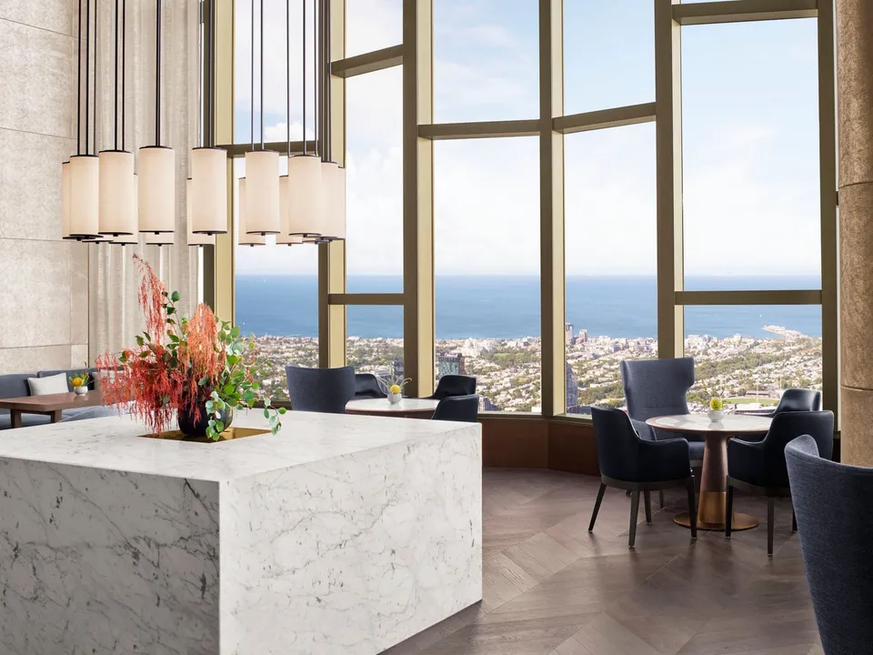 The Ritz-Carlton Lounge with harbour views through floor-to-ceiling windows