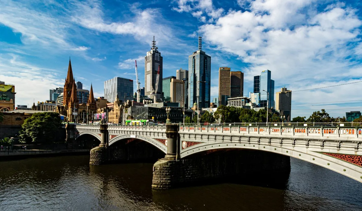 Melbourne's Yarra River and Docklands precinct at dusk