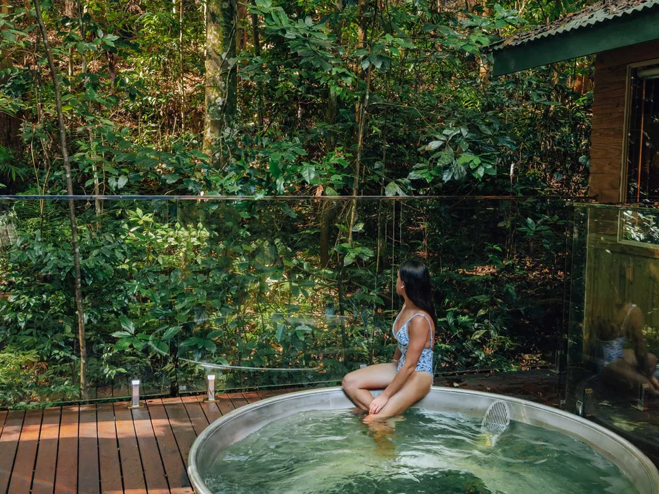 The outdoor magnesium spa pool on a private deck