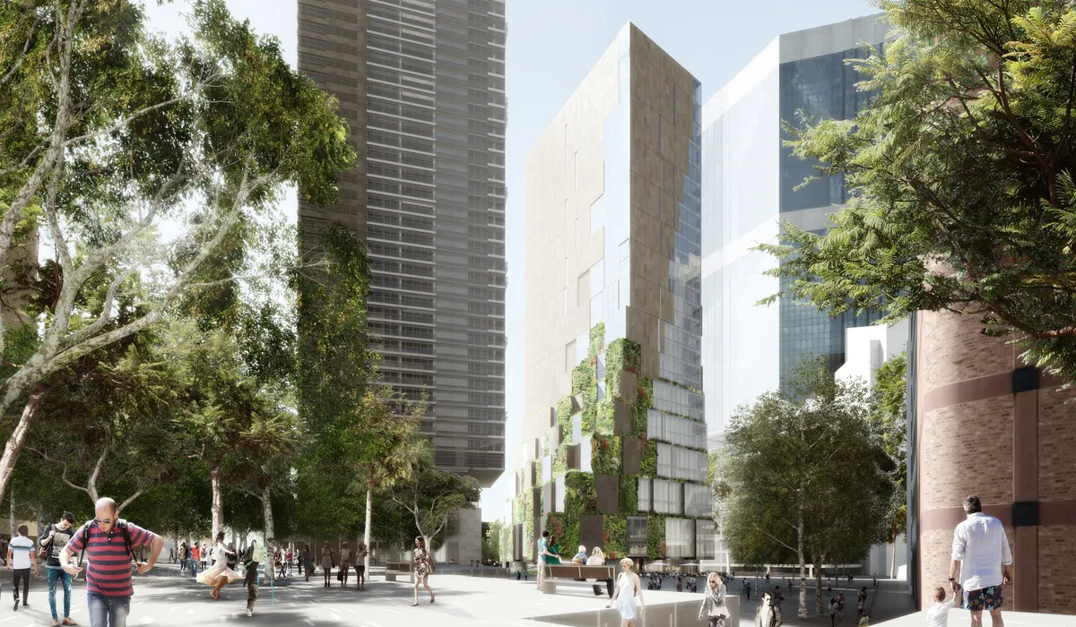Kengo Kuma render of the Waldorf Astoria Sydney tower at One Circular Quay